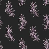 Dark gray pattern with hand drawn pink leaf outline. Textiles and packaging. vector