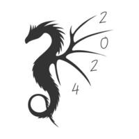 Year 2024 of the Dragon, hand drawn dragon silhouette in black color, isolated, white background. vector