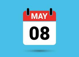 8 May Calendar Date Flat Icon Day 8 Vector Illustration