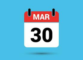 30 March Calendar Date Flat Icon Day 30 Vector Illustration