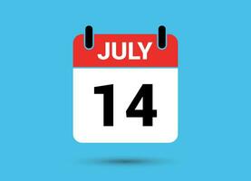 July 14 Calendar Date Flat Icon Day 14 Vector Illustration