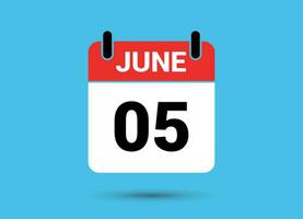 5 June Calendar Date Flat Icon Day 5 Vector Illustration