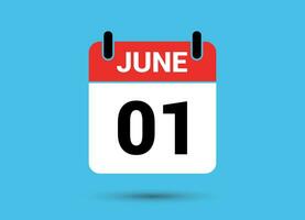 1 June Calendar Date Flat Icon Day 1 Vector Illustration