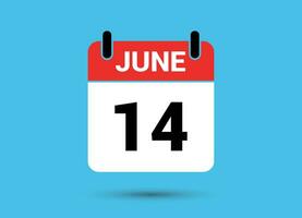 14 June Calendar Date Flat Icon Day 14 Vector Illustration