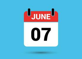 7 June Calendar Date Flat Icon Day 7 Vector Illustration