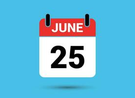 25 June Calendar Date Flat Icon Day 25 Vector Illustration