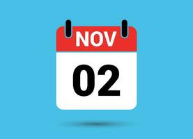 November 2 Calendar Date Flat Icon Day 2 Vector Illustration