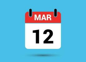 12 March Calendar Date Flat Icon Day 12 Vector Illustration