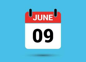 9 June Calendar Date Flat Icon Day 9 Vector Illustration