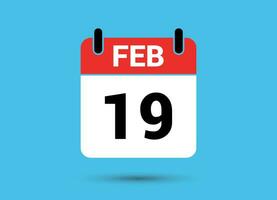 19 February Calendar Date Flat Icon Day 19 Vector Illustration