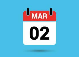 2 March Calendar Date Flat Icon Day 2 Vector Illustration