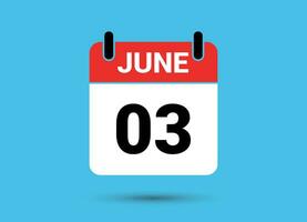 3 June Calendar Date Flat Icon Day 3 Vector Illustration