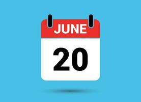 20 junio calendario fecha plano icono día 20 vector ilustración