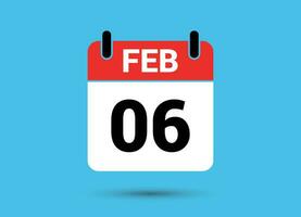 6 February Calendar Date Flat Icon Day 6 Vector Illustration