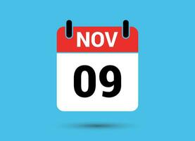 November 9 Calendar Date Flat Icon Day 9 Vector Illustration