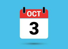 octubre 3 calendario fecha plano icono día 3 vector ilustración