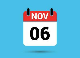 November 6 Calendar Date Flat Icon Day 6 Vector Illustration