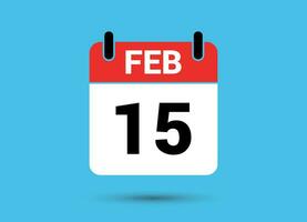 15 February Calendar Date Flat Icon Day 15 Vector Illustration