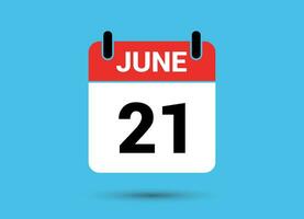 21 June Calendar Date Flat Icon Day 21 Vector Illustration