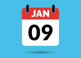 9 January Calendar Date Flat Icon Day 9 Vector Illustration