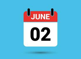 2 June Calendar Date Flat Icon Day 2 Vector Illustration