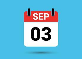 September 3 Calendar Date Flat Icon Day 3 Vector Illustration