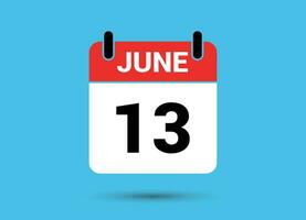 13 June Calendar Date Flat Icon Day 13 Vector Illustration