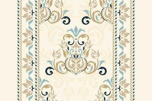 ikat floral cachemir bordado en blanco fondo.ikat étnico oriental modelo tradicional.azteca estilo resumen vector ilustración.diseño para textura,tela,ropa,envoltura,decoración,alfombra,bufanda