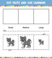 Learning sizes Cut and Paste easy activity worksheet game for children with Cute Animal vector