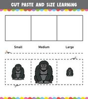 Learning sizes Cut and Paste easy activity worksheet game for children with Cute Animal vector