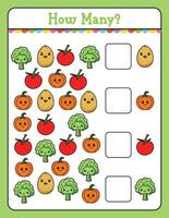 How Many game for kids searching and counting activity for preschool children with vegetables vector