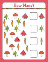 How Many game for kids searching and counting activity for preschool children with vegetables vector