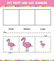 Learning sizes Cut and Paste easy activity worksheet game for children with Cute Animal vector