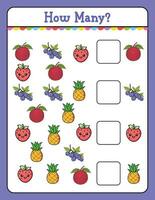 How Many game for kids searching and counting activity for preschool children with Fruit vector