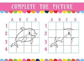 niños educativo colorante libro paginas terminar el imagen de linda dibujos animados delfín vector