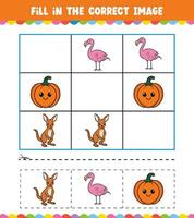 Education game for children Fill In The Correct Image with Cute vegetables vector