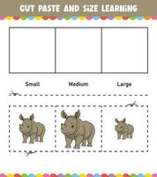 Learning sizes Cut and Paste easy activity worksheet game for children with Cute Animal vector