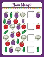 How Many game for kids searching and counting activity for preschool children with vegetables vector