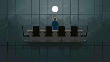 usinessman stand and thinking at the window of office building in meeting room at night vector