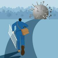 Businessman hold the ladder and run to the virus for step over across vector