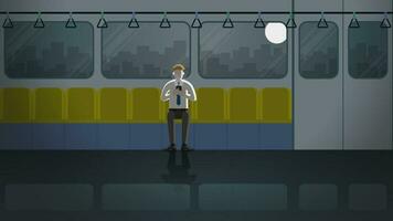 Office man use smart phone in public transportation. Alone in the dark vector