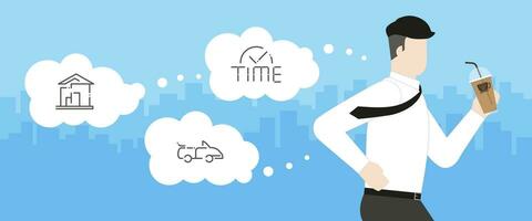 Thinking of his House, Car, Be on time. Hurry up business lifestyle in rush hour vector