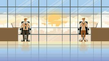 Love at first sight eye contact of office people working in the early morning sunrise vector