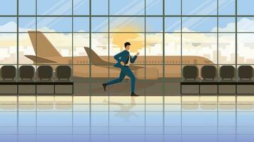 businessman run for plane flight arrival international airport in terminal vector