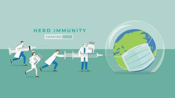 Herd immunity concept as virus protects bubble cover on earth vector