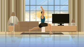 Yoga posture and meditation of man practicing exercises in balance pose and body stretching. vector