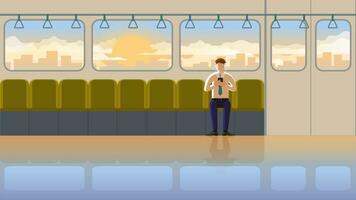 Employee salary man using smart phone while going to office. vector