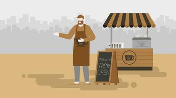 Coffee kiosk. Small business owner. Modern and minimal style design illustration. vector