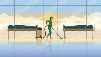 Alone woman cleaning maid working at morgue room hospita vector