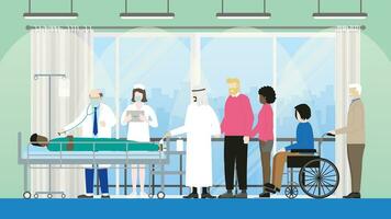 Friendship concept of Diversity people in hospital room for visit sick black man vector